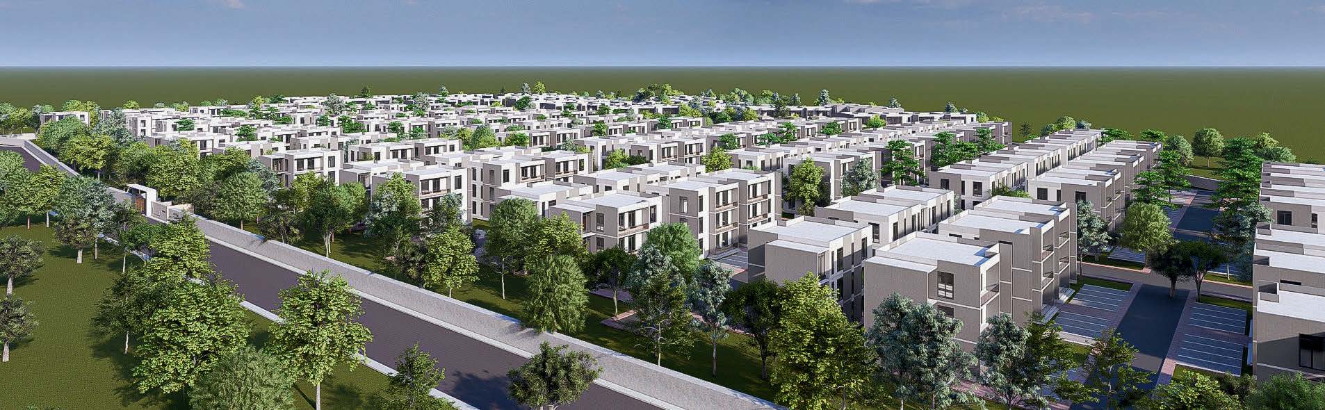 Aerial rendering of Sanbra City masterplan in Borteyman, Greater Accra